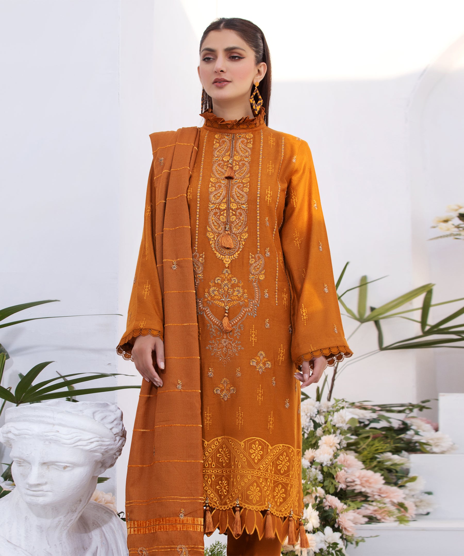 3PC Embroidered Peach Collection - 009