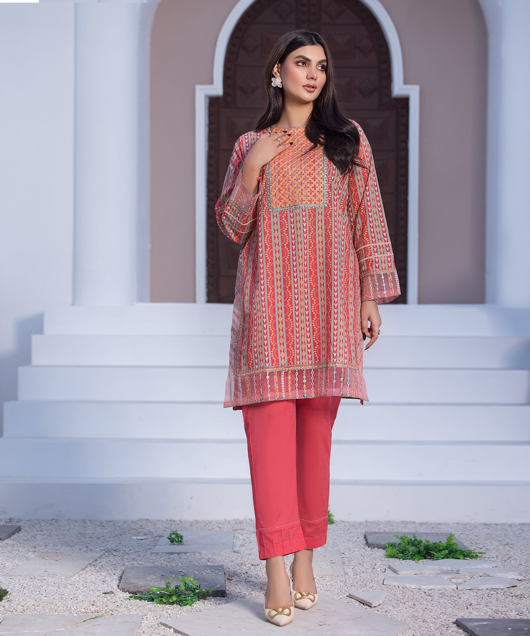 Printed Embroidered Suit - LDS 924