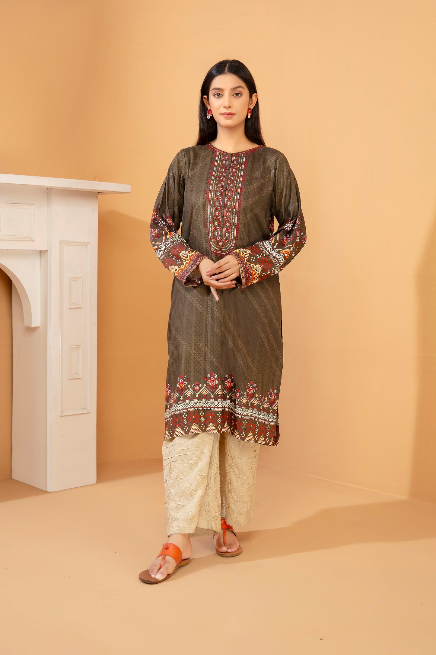 Women Printed Embroidered Shirt - LDS850