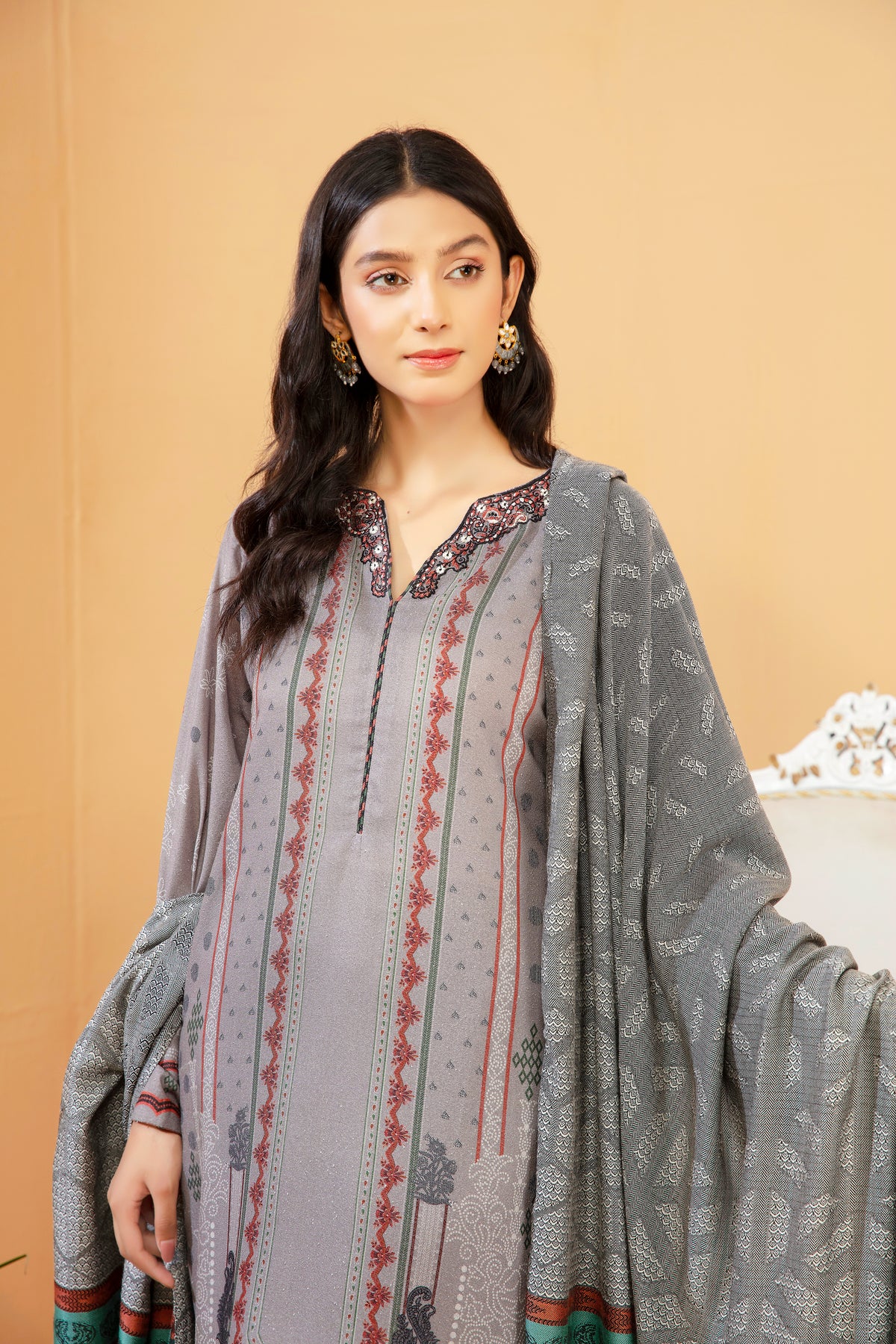Women Printed Embroidered 3 Piece Suit - LDS851