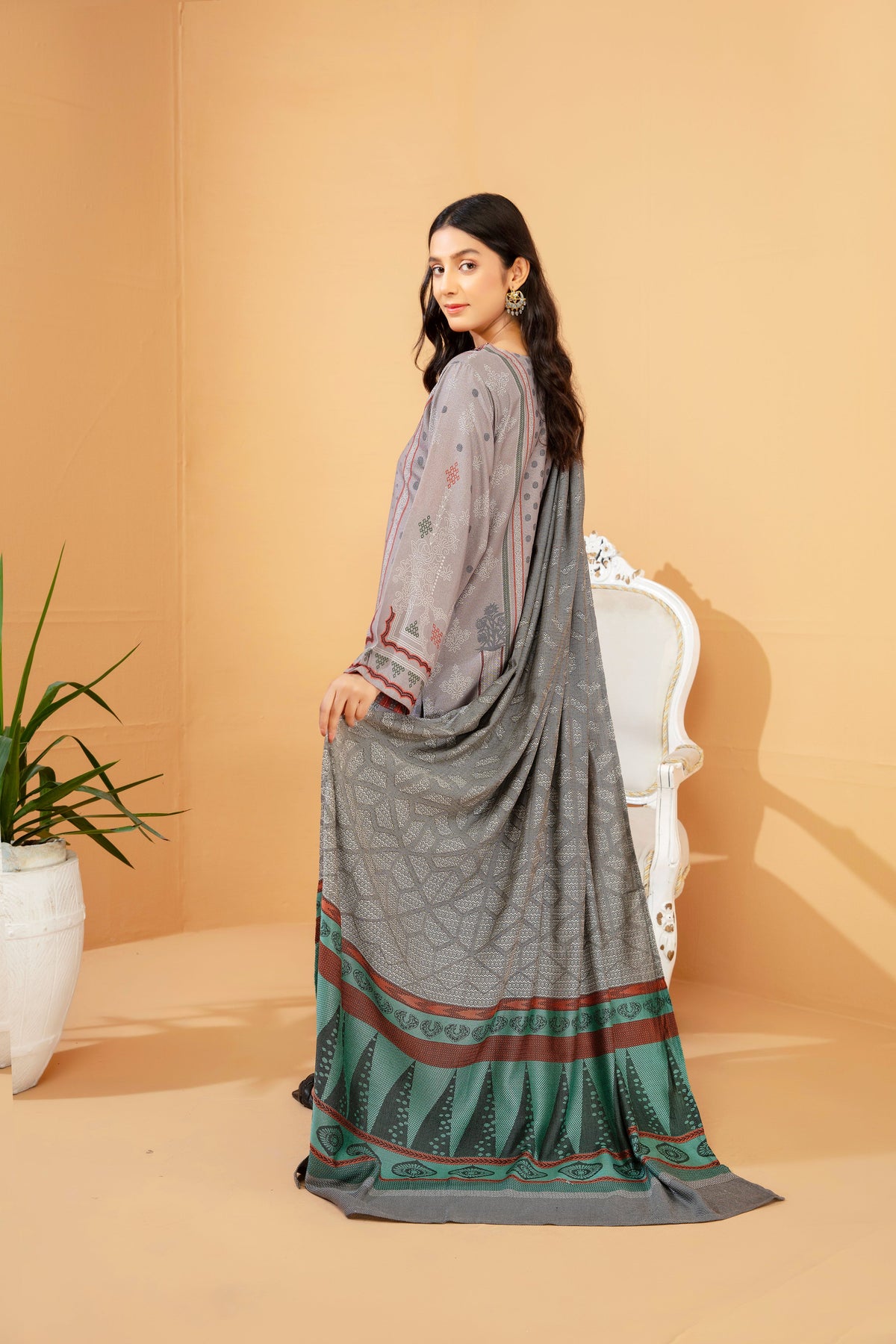 Women Printed Embroidered 3 Piece Suit - LDS851