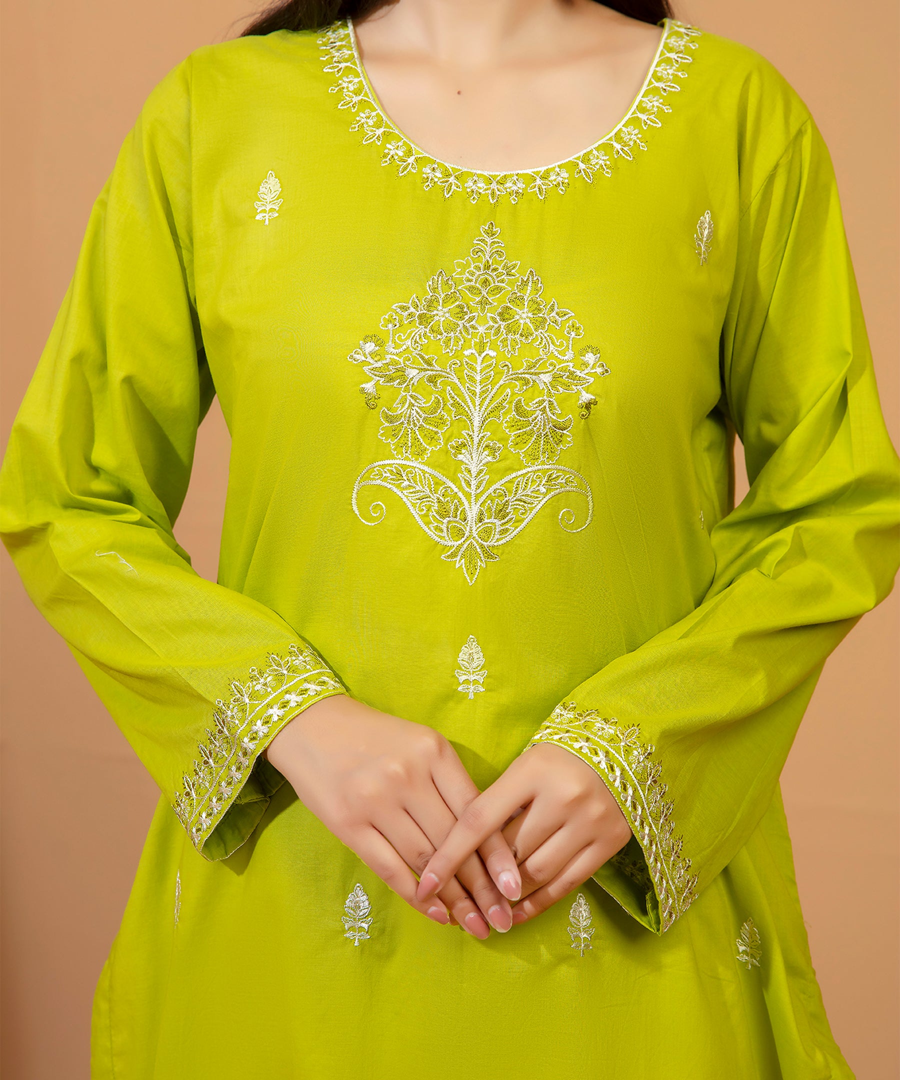 Green Solid Emroidered Shirt - LDS 904