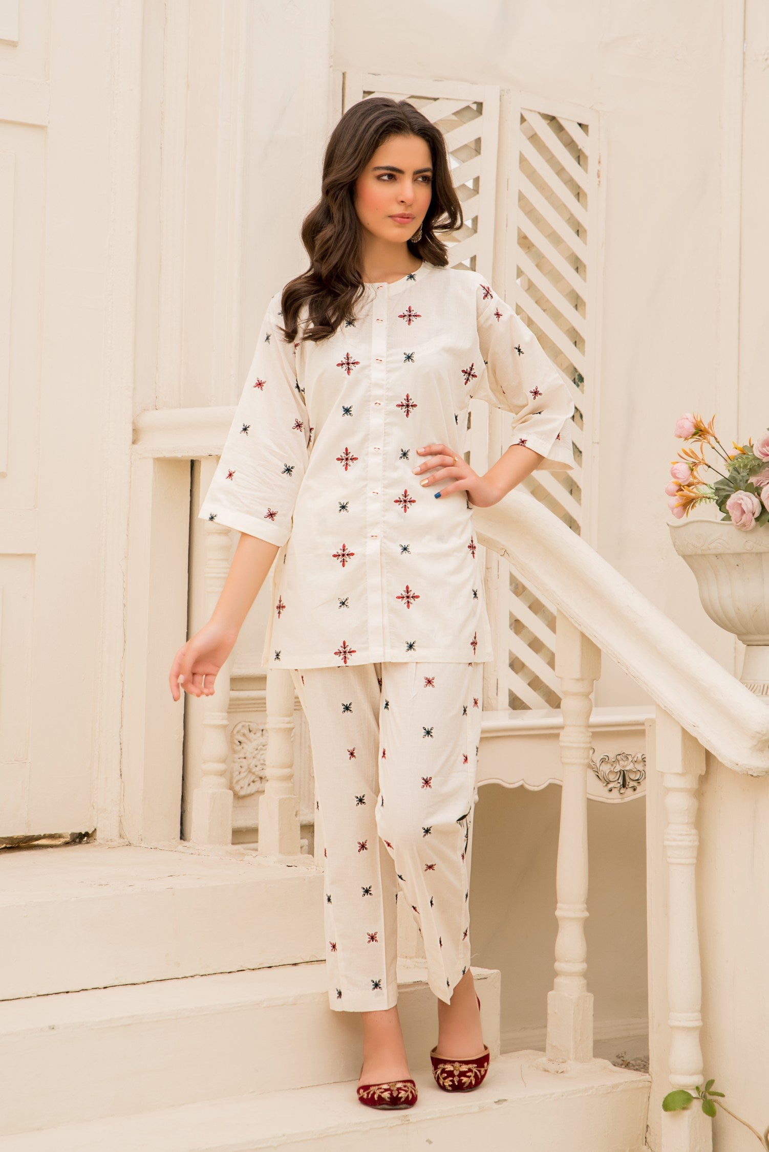 2PC Solid Embroidered Suit - LDS 890