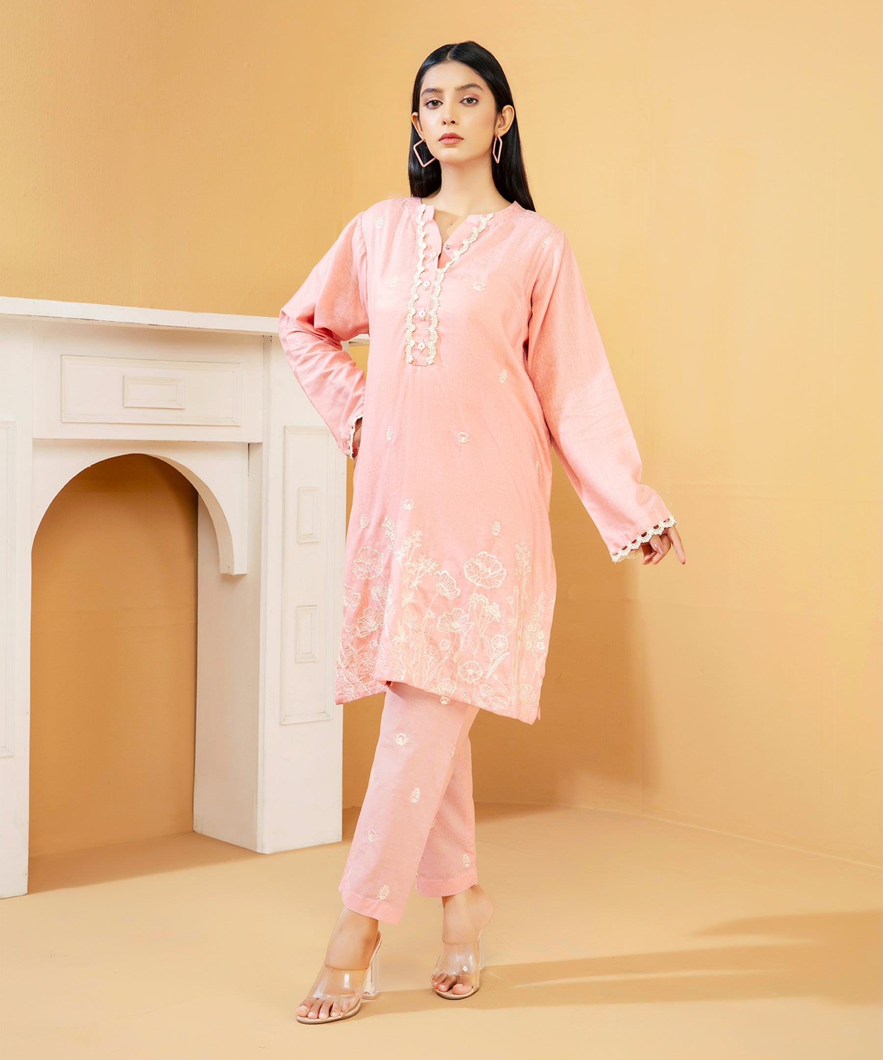 Pink Solid Emroidered Suit - LDS 903