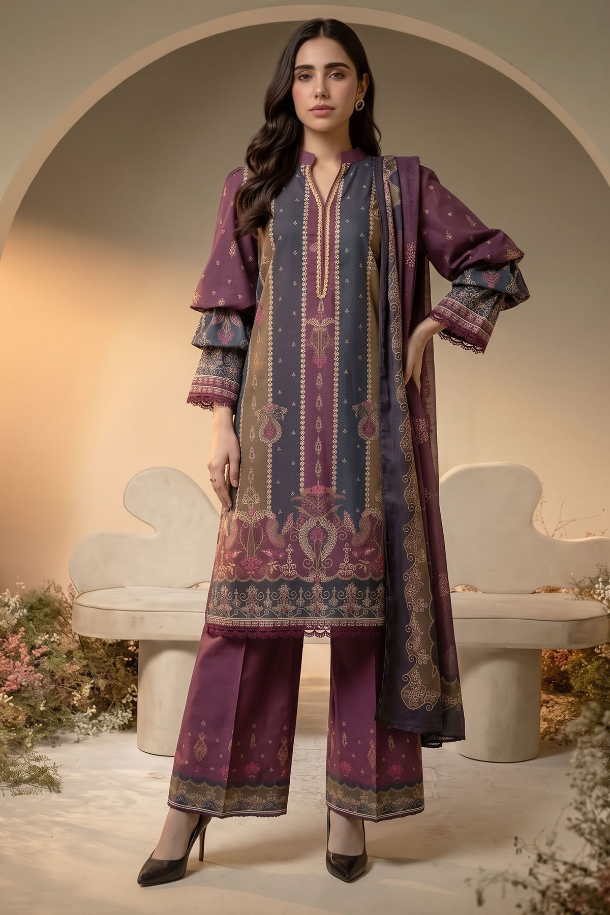 Women 3 Piece Printed Suit - DTD180
