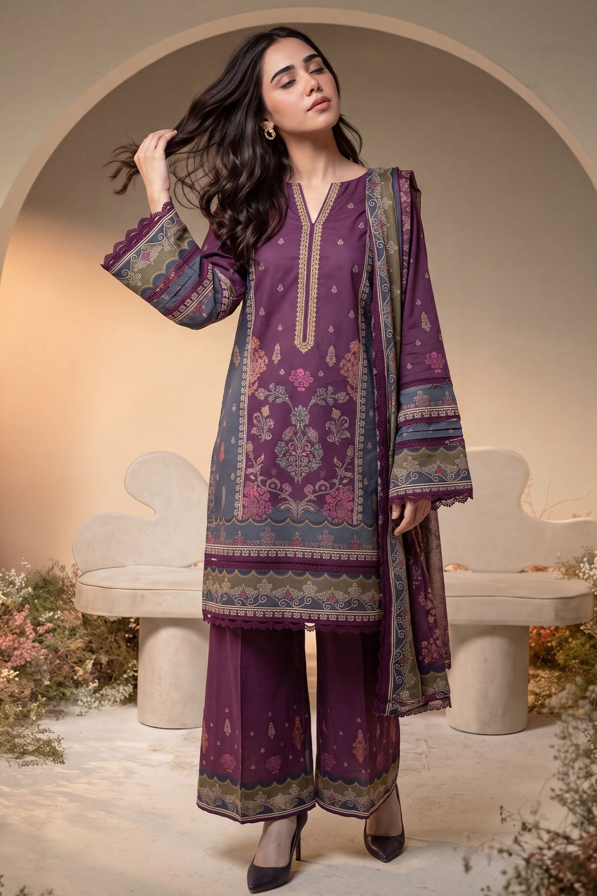 Women 3 Piece Printed Suit - DTD180