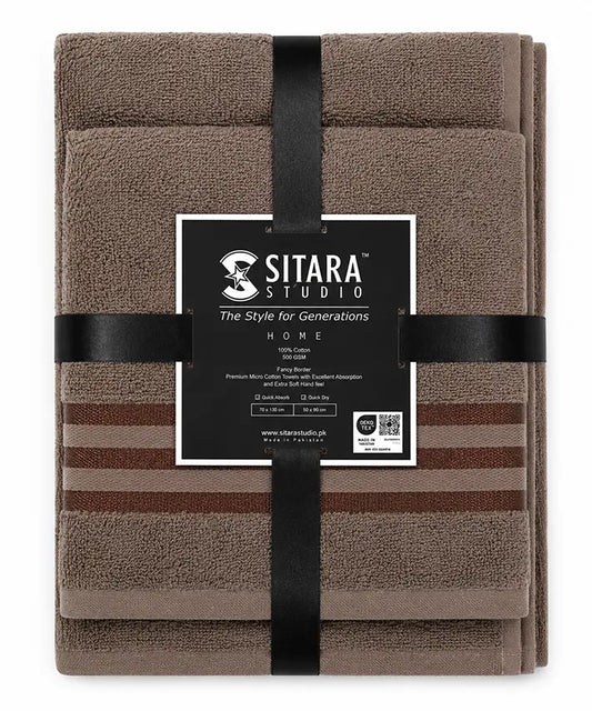 Fancy Border Towel - Brown