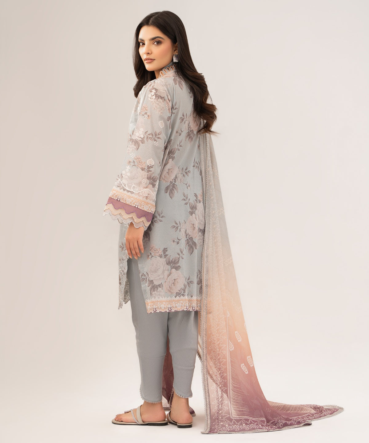 Women Printed Embroidered 3 Piece Suit - QUN071
