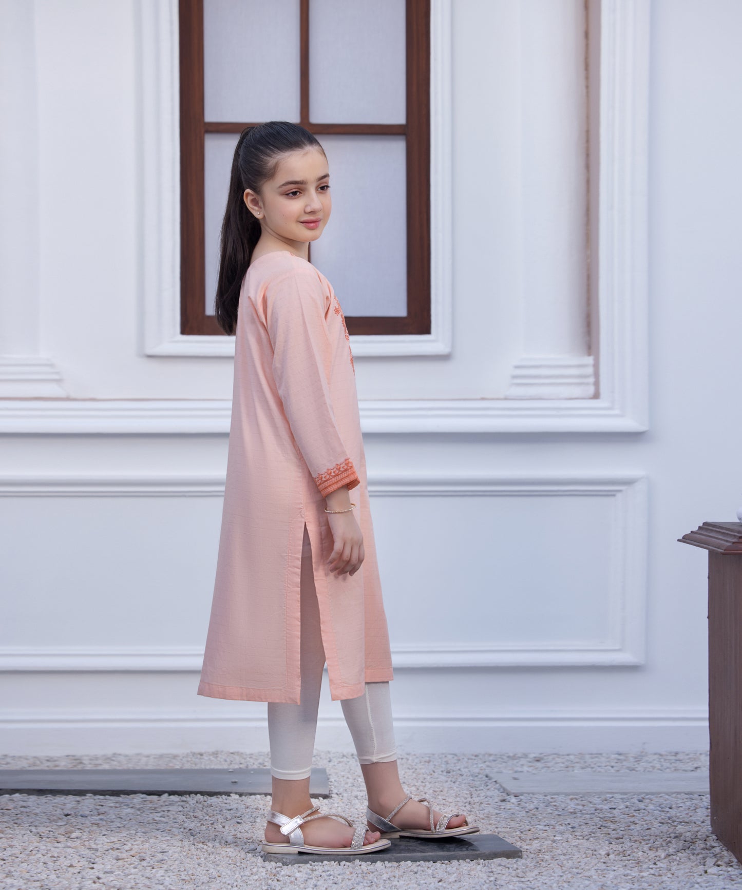 Girls Solid Embroidered Shirt
