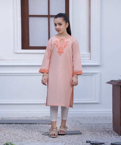 Girls Solid Embroidered Shirt