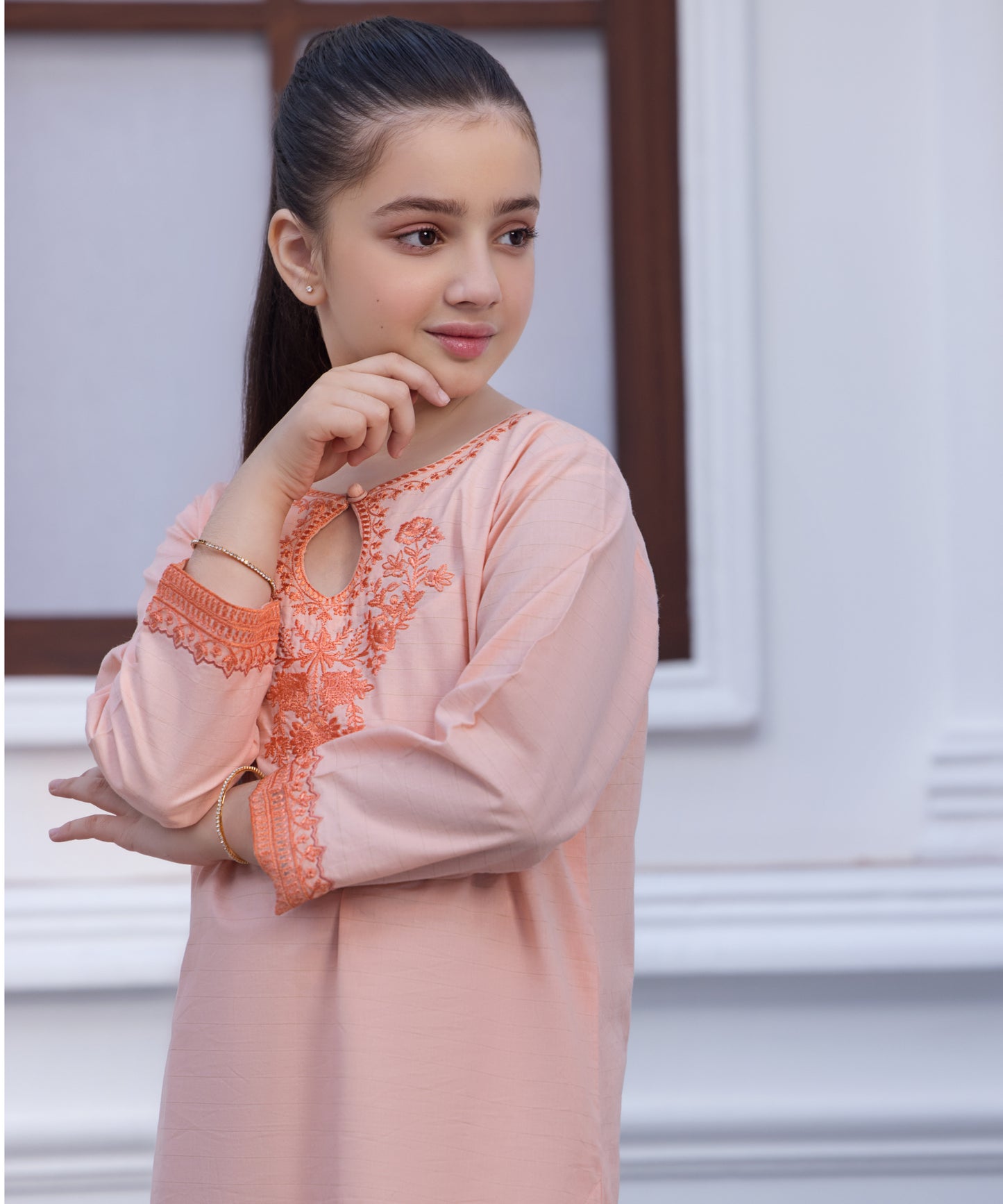 Girls Solid Embroidered Shirt