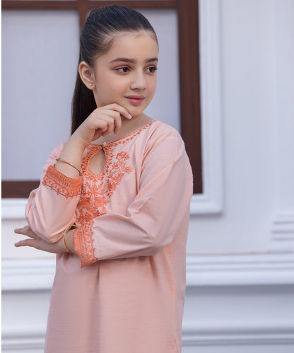 Girls Solid Embroidered Shirt