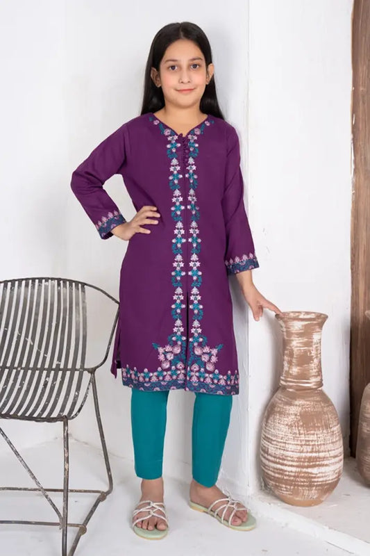 Girls Solid Embroidered Shirt