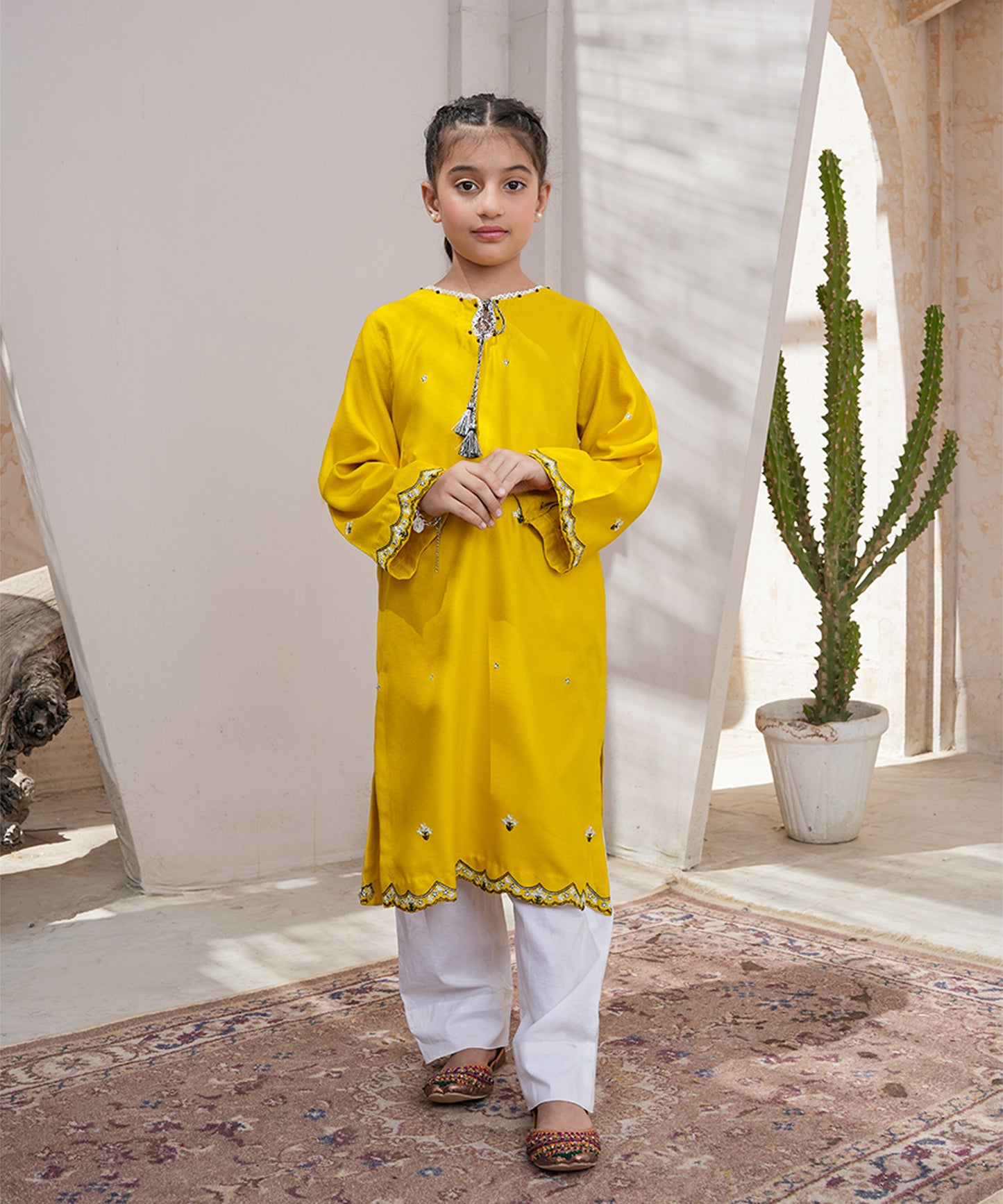 Girls Solid Embroidered Shirt
