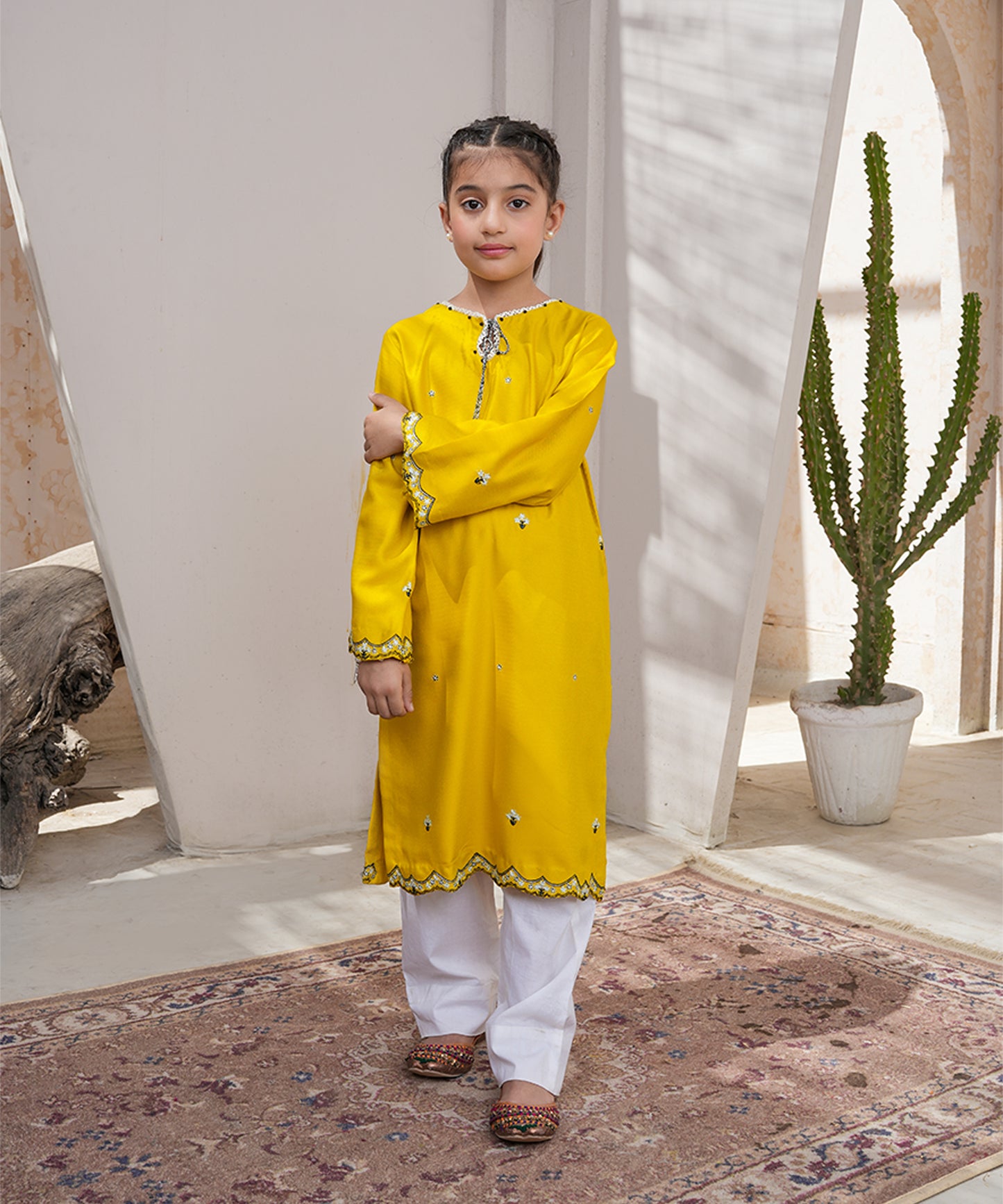 Girls Solid Embroidered Shirt