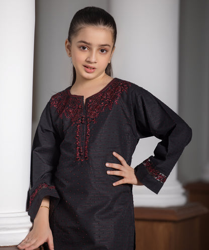 Girls Solid Embroidered Shirt