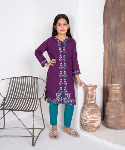 Girls Solid Embroidered Shirt