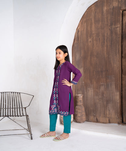 Girls Solid Embroidered Shirt