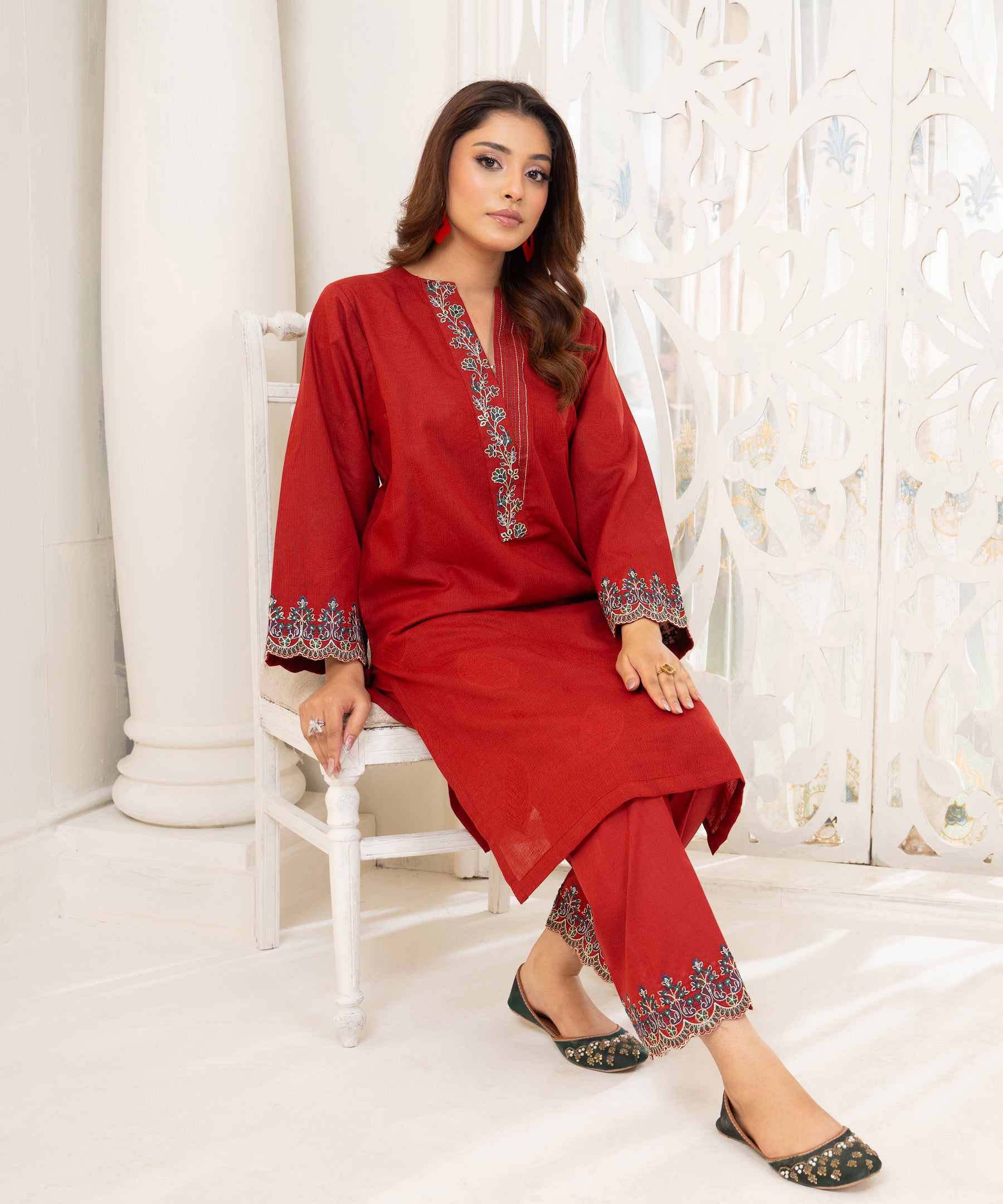 Solid Embroidered Suit - LDS 1015