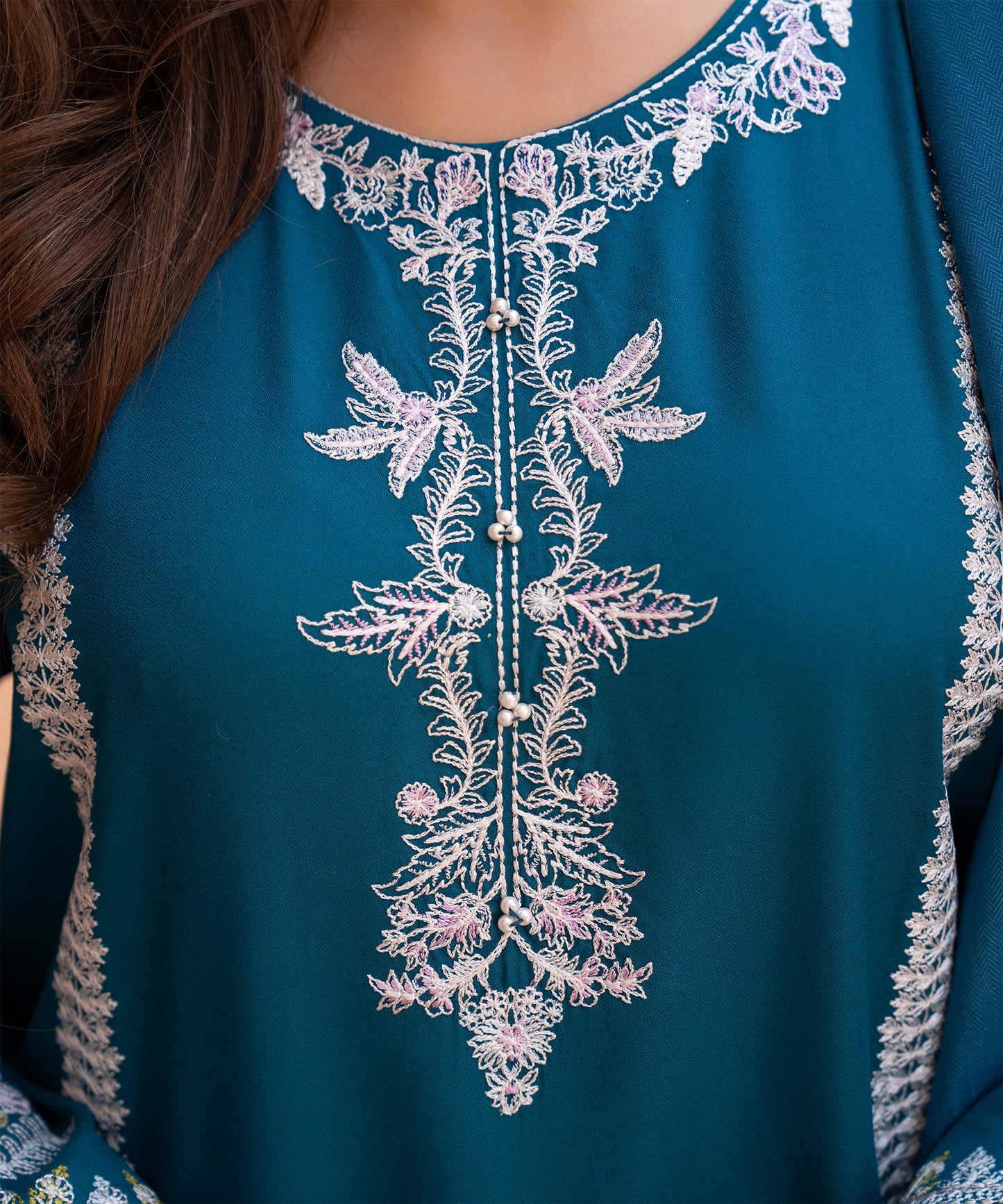 Women Solid Embroidered 3 Piece Suit - LDS1026