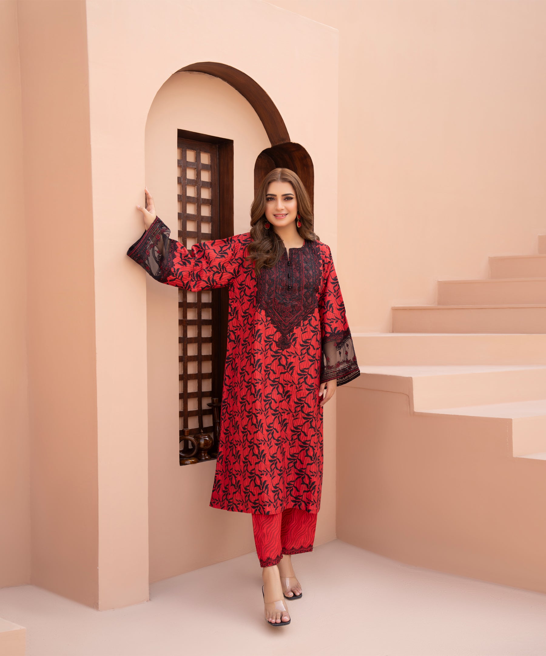 2PC Printed Embroidered Suit - LDS 1028