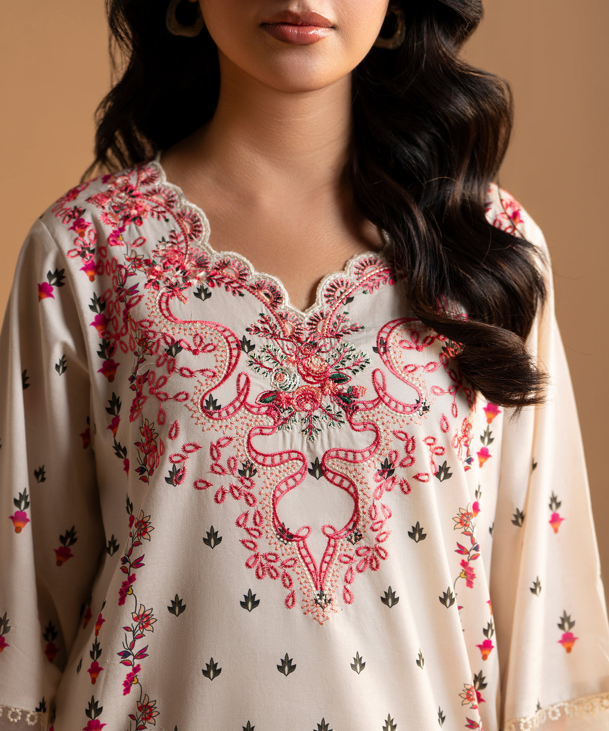 2PC Printed Embroidered Suit - LDS 1344