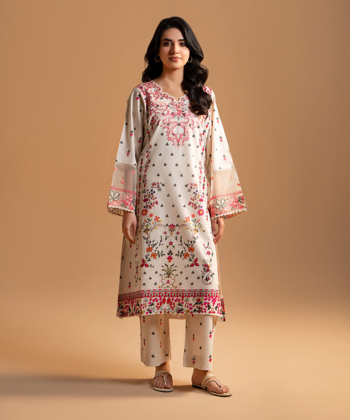 2PC Printed Embroidered Suit - LDS 1344