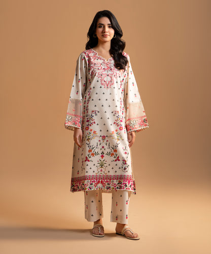 2PC Printed Embroidered Suit - LDS 1344