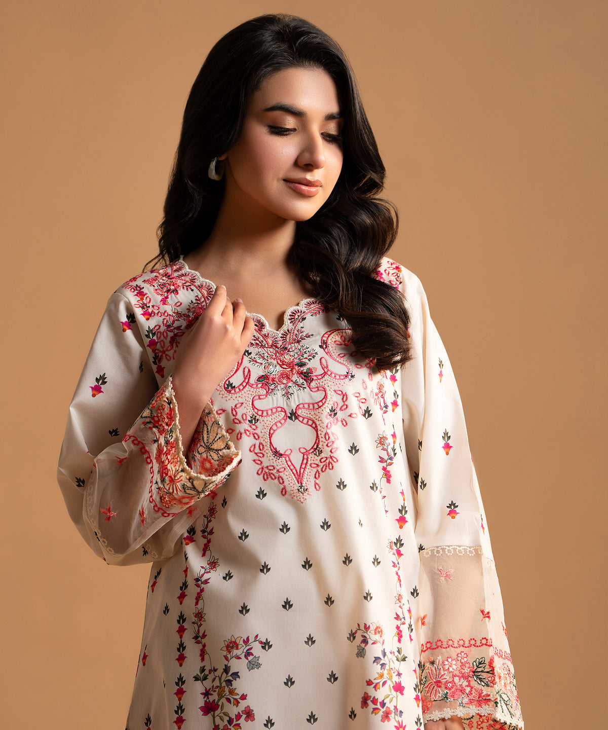 2PC Printed Embroidered Suit - LDS 1344