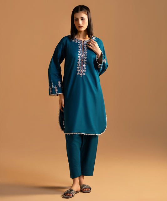 Women Solid Embroidered 2 Piece Suit - LDS1347
