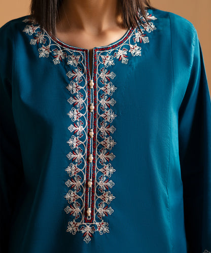 Women Solid Embroidered 2 Piece Suit - LDS1347