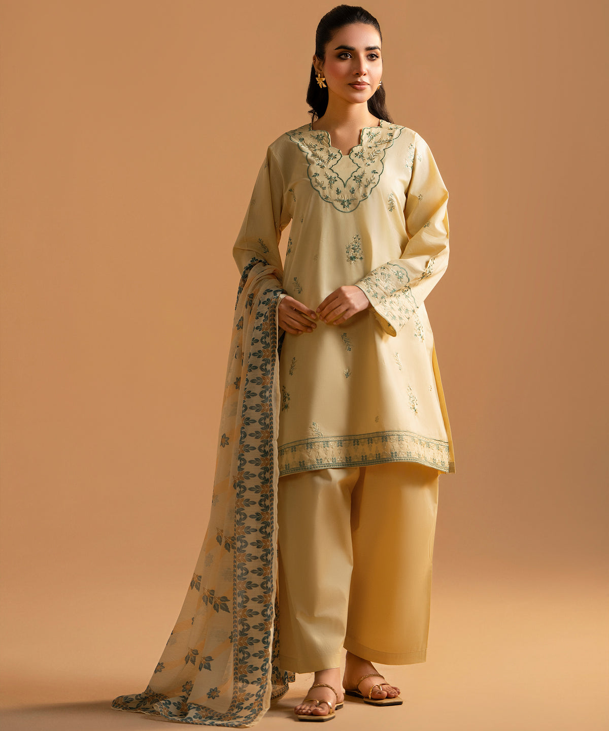 3PC Solid Embroidered Suit - LDS 1353