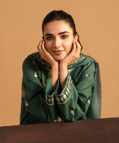 3PC Solid Embroidered Suit - LDS 1355
