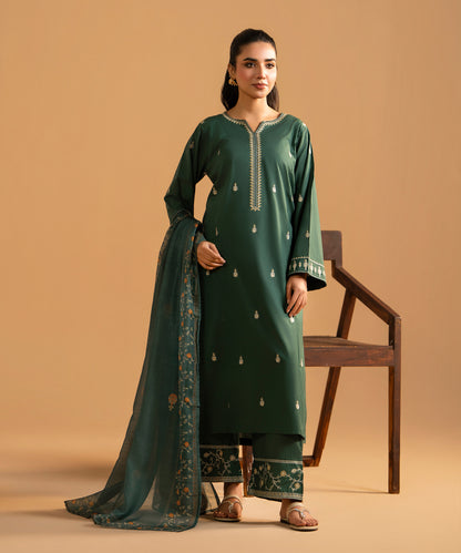 3PC Solid Embroidered Suit - LDS 1355