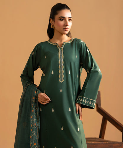 3PC Solid Embroidered Suit - LDS 1355