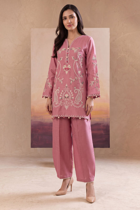 Women 2 Piece Solid Embroidered Suit - LDS1372