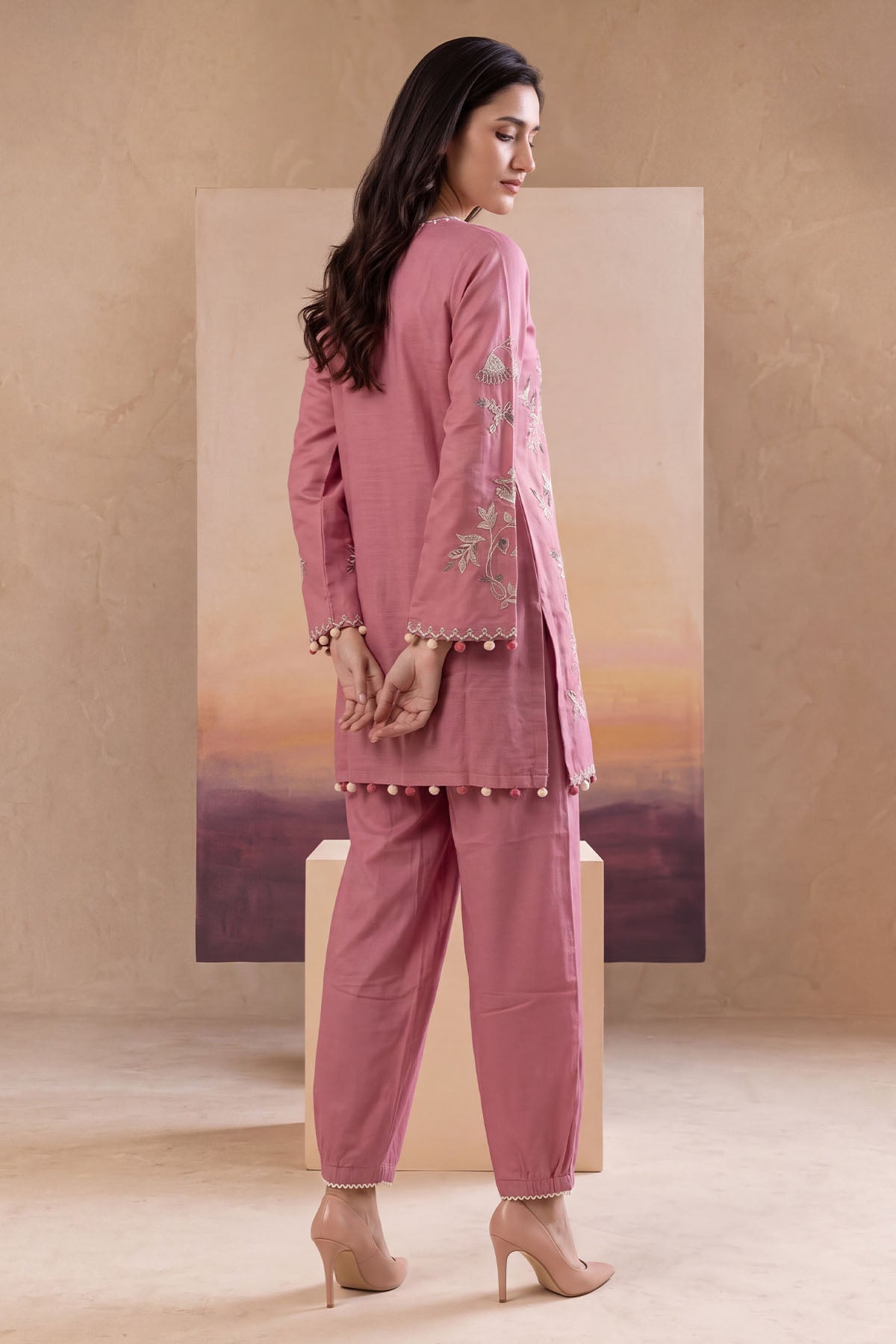 Women 2 Piece Solid Embroidered Suit - LDS1372