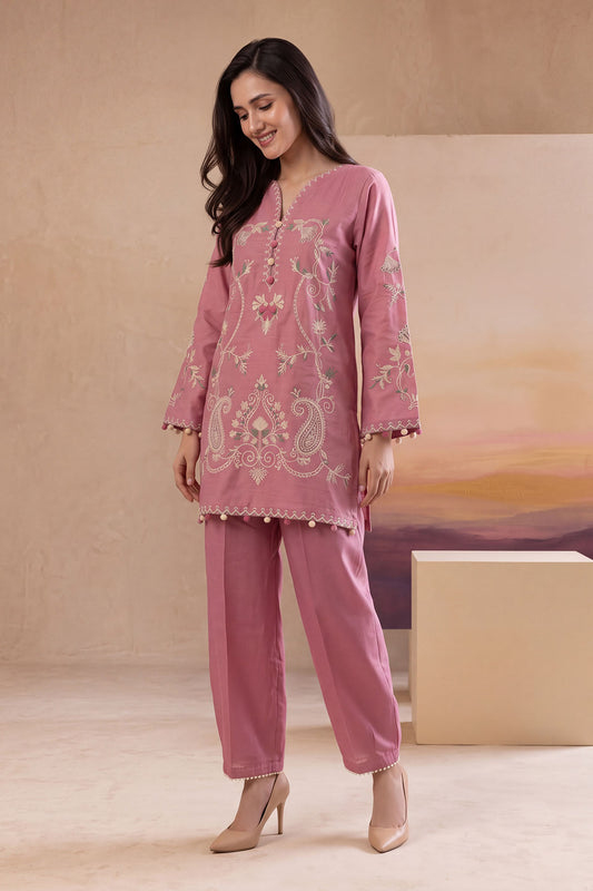 Women 2 Piece Solid Embroidered Suit - LDS1372
