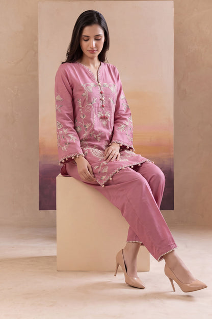 Women 2 Piece Solid Embroidered Suit - LDS1372