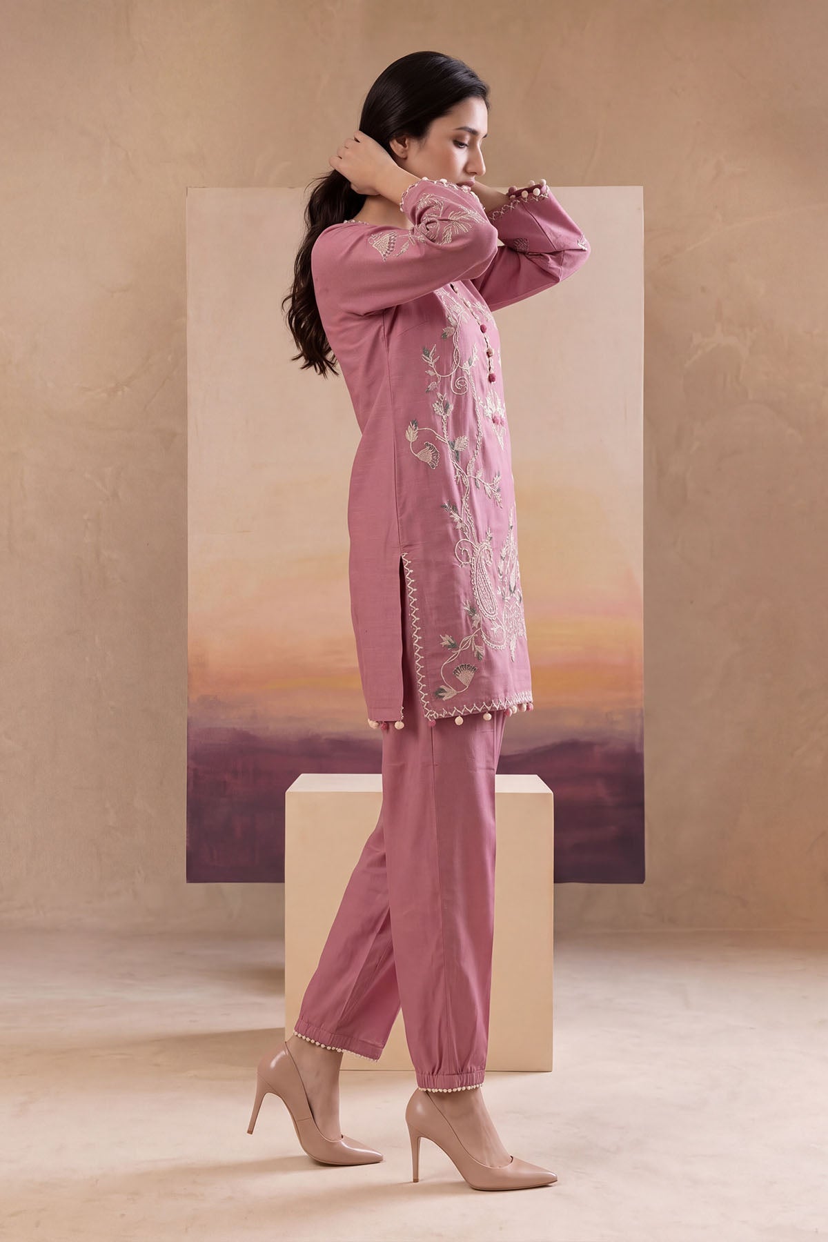Women 2 Piece Solid Embroidered Suit - LDS1372