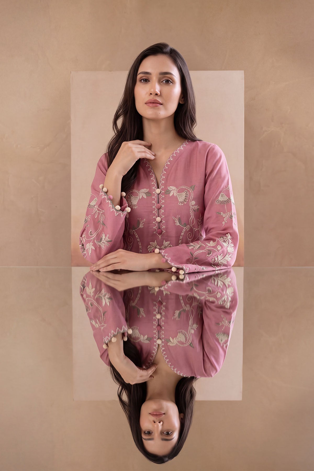 Women 2 Piece Solid Embroidered Suit - LDS1372