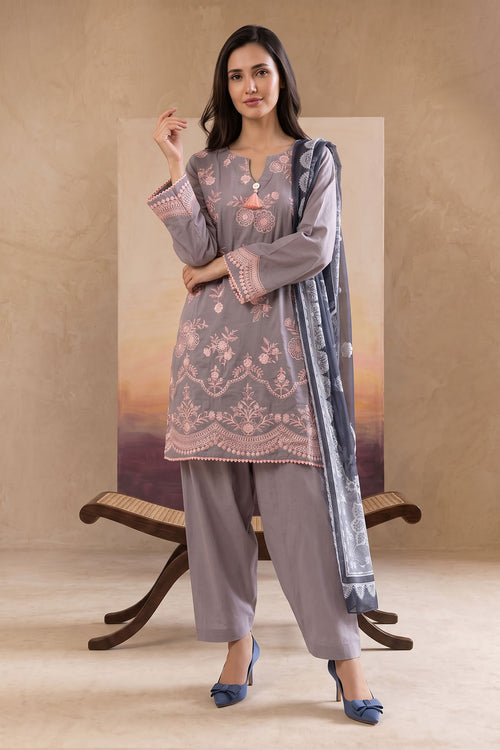 Women 3 Piece Solid Embroidered Suit - LDS1801