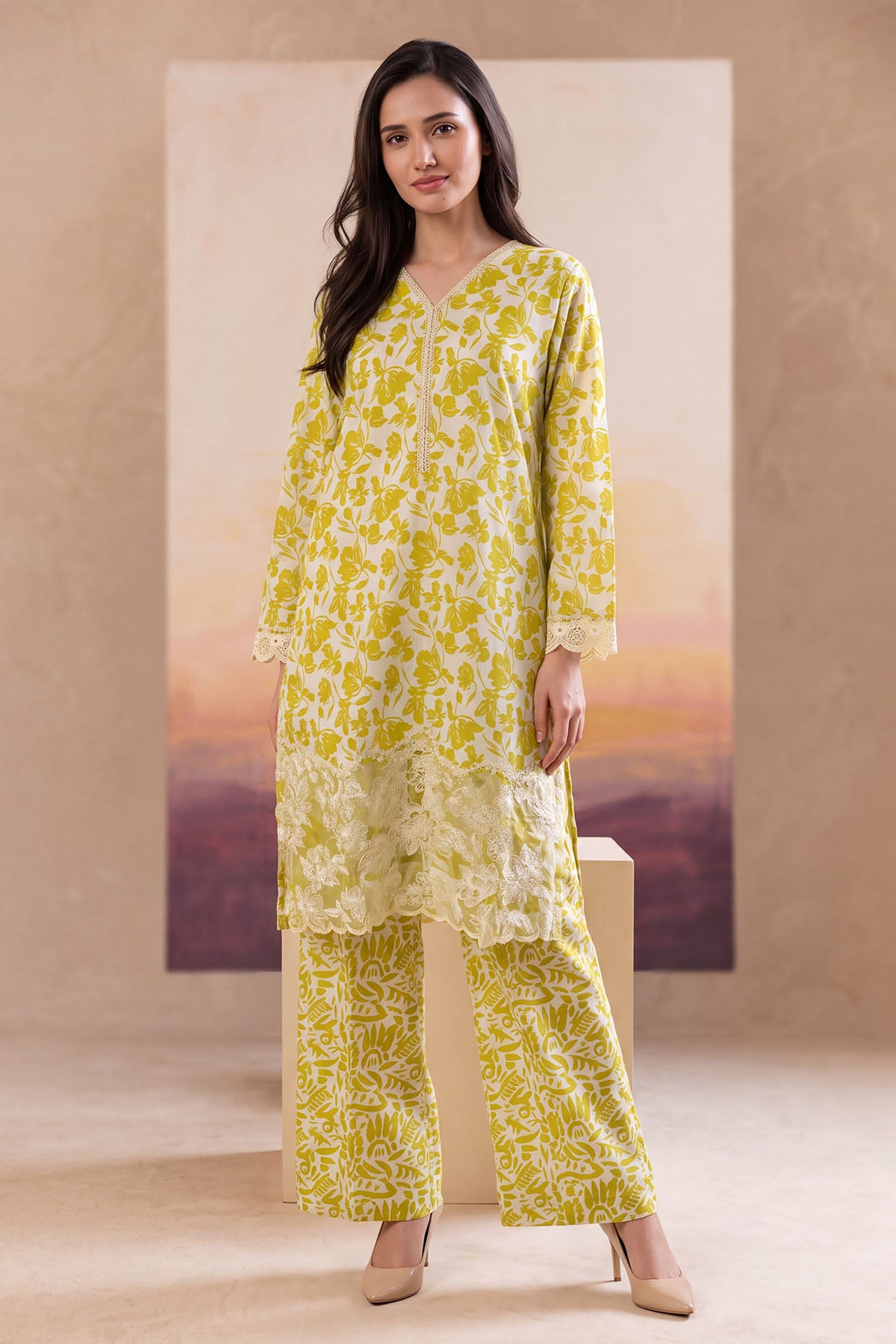 Women 2 Piece Solid Embroidered Suit - LDS1856