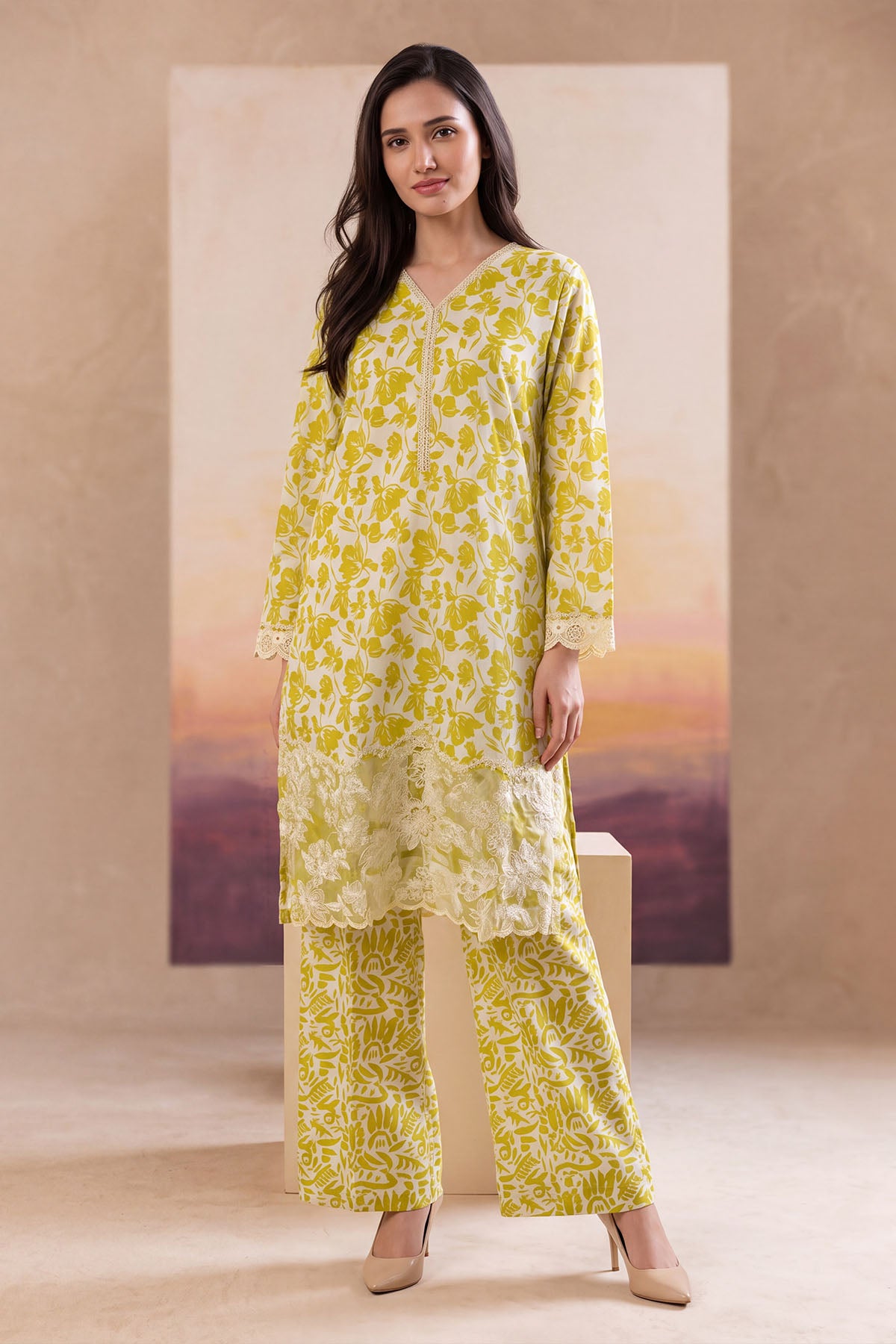 Women 2 Piece Solid Embroidered Suit - LDS1856