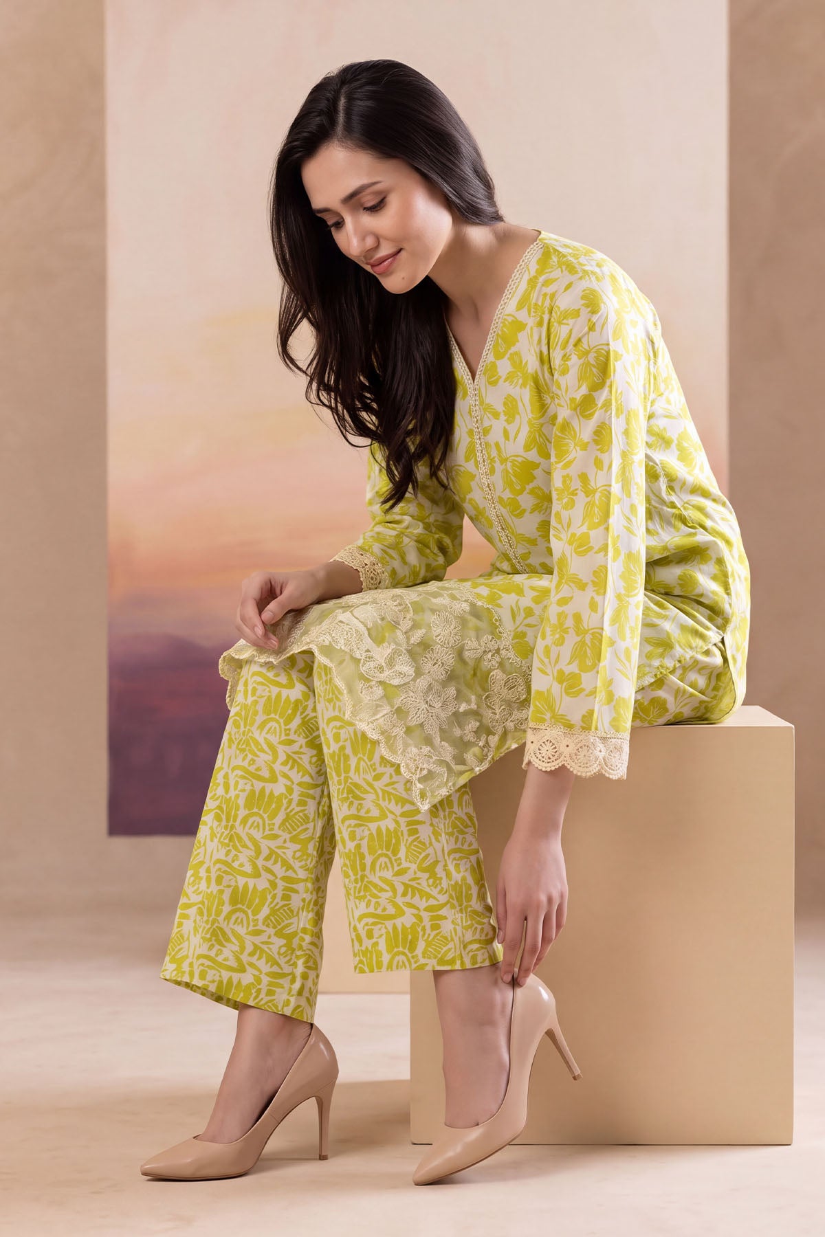 Women 2 Piece Solid Embroidered Suit - LDS1856