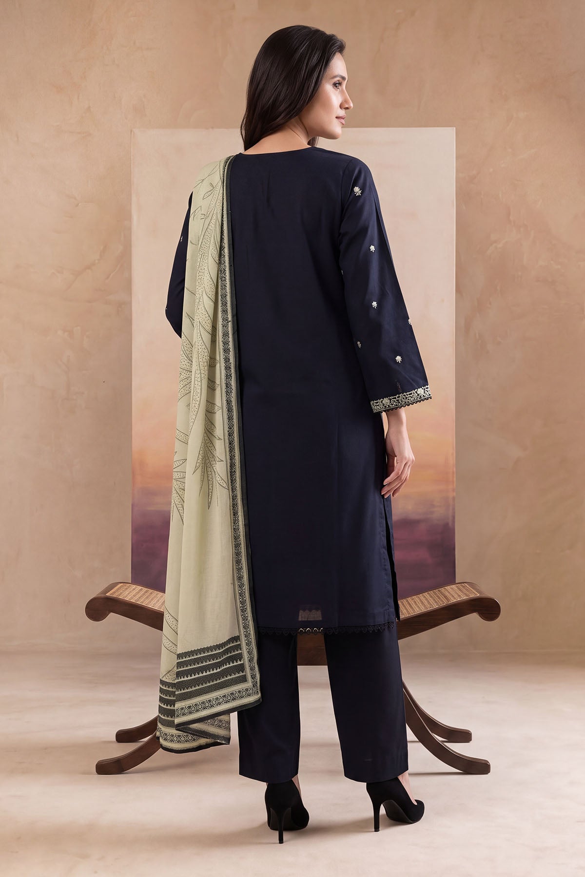 Women 3 Piece Solid Embroidered Suit - LDS1858