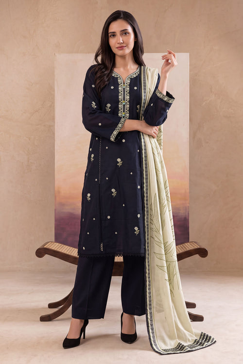 Women 3 Piece Solid Embroidered Suit - LDS1858
