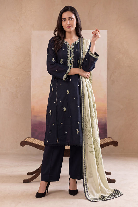 Women 3 Piece Solid Embroidered Suit - LDS1858