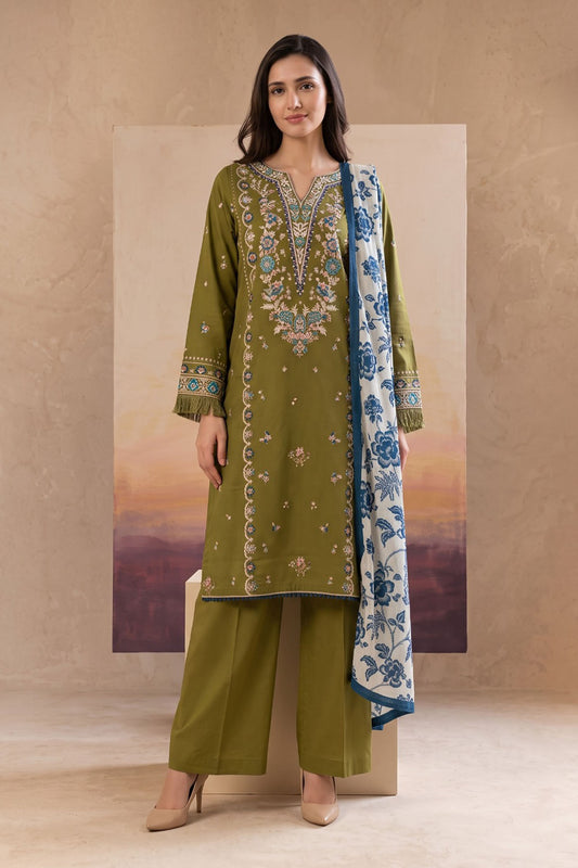 Women 3 Piece Solid Embroidered Suit - LDS2028
