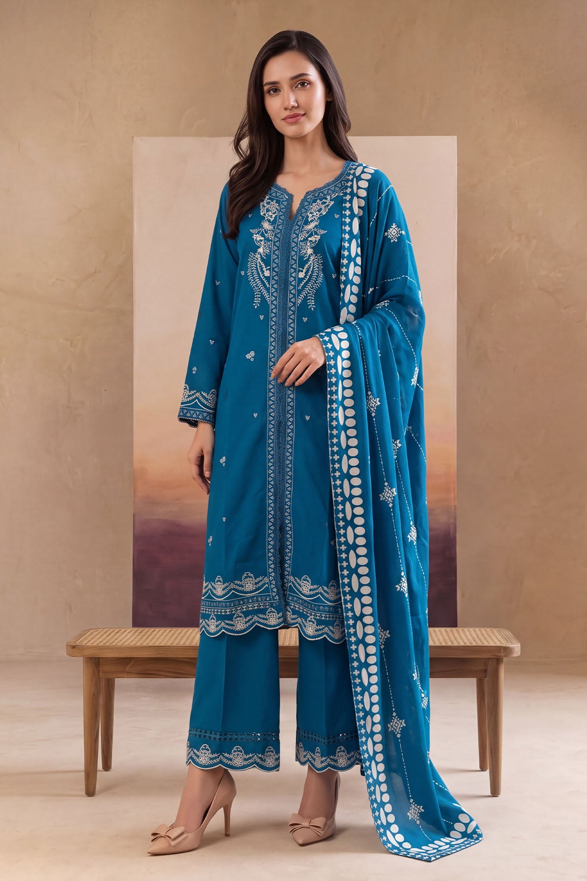 Women 3 Piece Solid Embroidered Suit - LDS2029